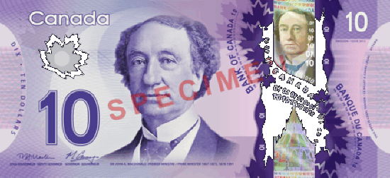 Ten Dollars - Canada polymer banknote - $10 Dollar bill