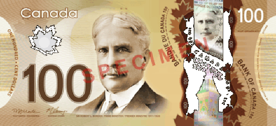 One Hundred Dollars - Canada polymer banknote - $100 Dollar bill