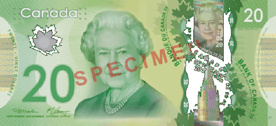 Twenty Dollars - Canada polymer banknote - $20 Dollar bill