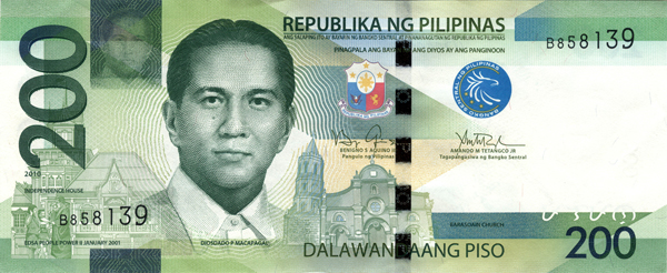 Two Hundred Pesos - New Philippines paper money - 200 Peso bill Front of note