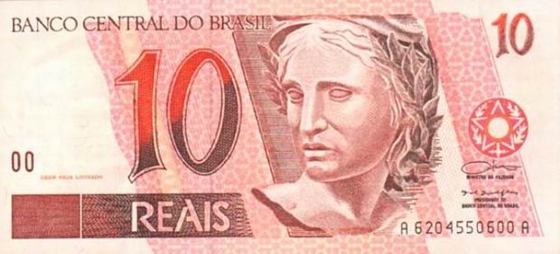 Ten Brazil Reais - paper banknote - 10 Reais bill