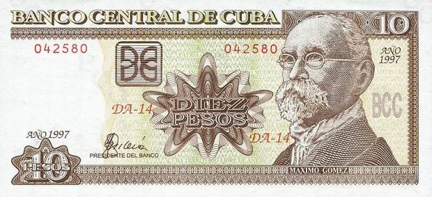 Ten Peso - Cuban paper banknote - 10 Peso bill