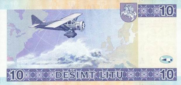 10 Litas - Lithuanian banknote - Ten Lita Bill Back of note