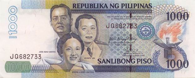 One Thousand Pesos - Old Philippines paper money - 1000 Peso bill - Front of note