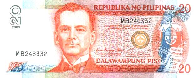 Twenty Pesos - Old Philippines paper money - 20 Peso bill Front of note