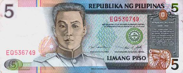 Five Pesos - Philippines paper money - 5 Peso bill Front of note