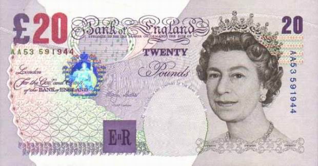 Twenty Pounds - British paper banknote - £20 note