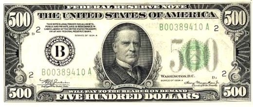 Picture of five hundred dollar bill American money bank note US dollar 
