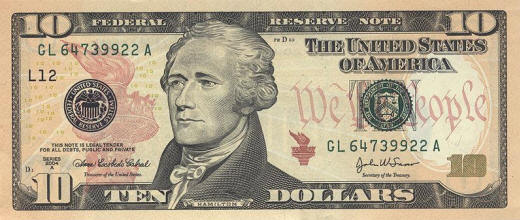photo of front of new ten dollar bill American money bank note US dollar 
