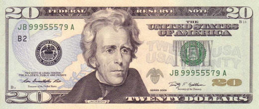 photo of front of new twenty dollar bill American money bank note US dollar 