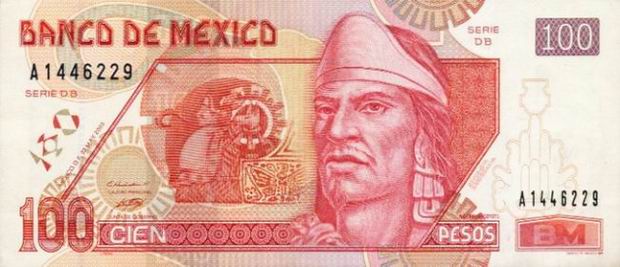 One Hundred Pesos - Mexican banknote - 100 Peso bill Front of note