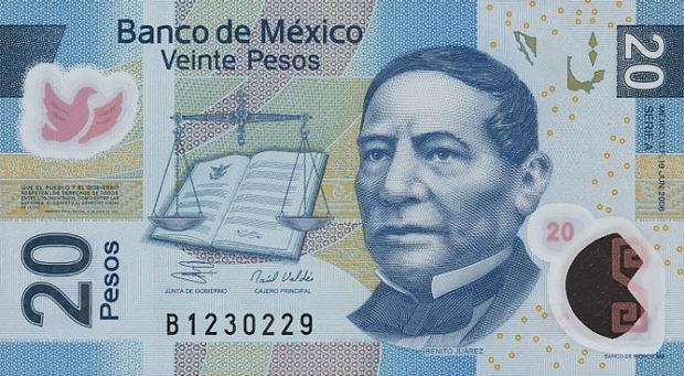 Twenty Pesos - Mexican banknote - 20 Peso bill Front of note